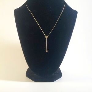 Cubic Zirconia 14k Gold Plated Flower Charm Lariat Necklace